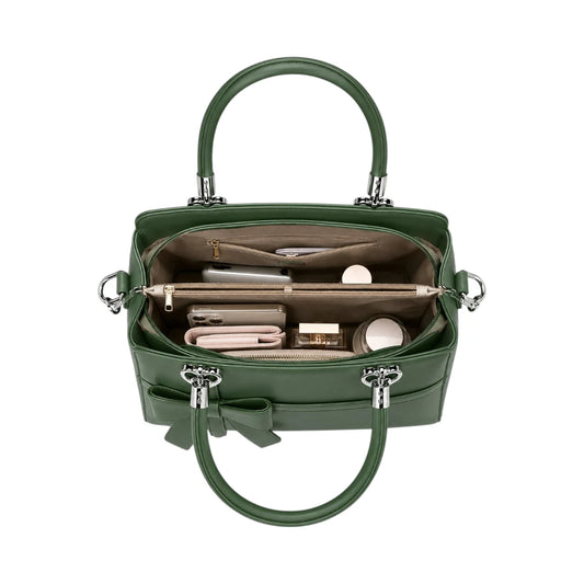 Creaciones de Lori Women's Green Leather Shoulder Bag with Elegant Bow Accent