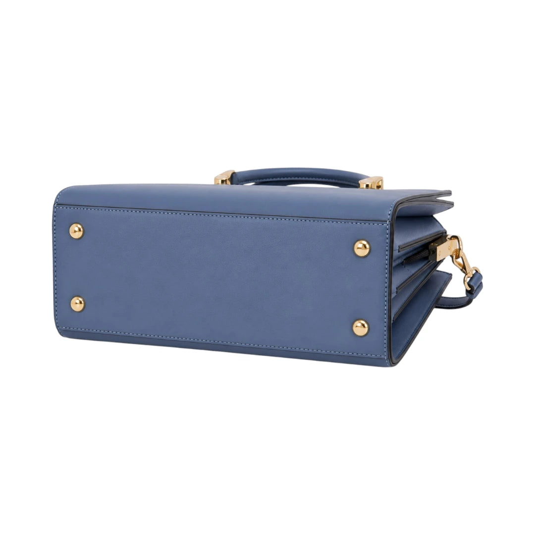 Creaciones de Lori Women's Blue Leather Shoulder Bag with Dual Handles