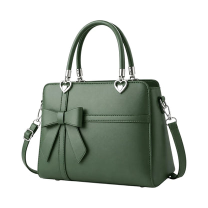 Creaciones de Lori Women's Green Leather Shoulder Bag with Elegant Bow Accent