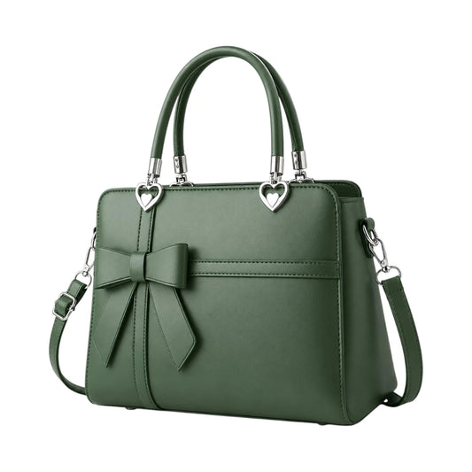 Creaciones de Lori Women's Green Leather Shoulder Bag with Elegant Bow Accent
