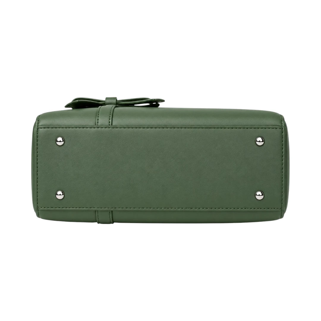 Creaciones de Lori Women's Green Leather Shoulder Bag with Elegant Bow Accent