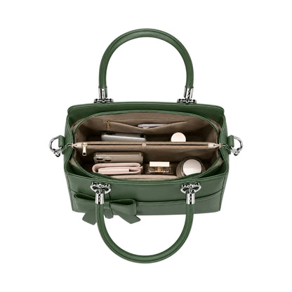 Creaciones de Lori Women's Green Leather Shoulder Bag with Elegant Bow Accent