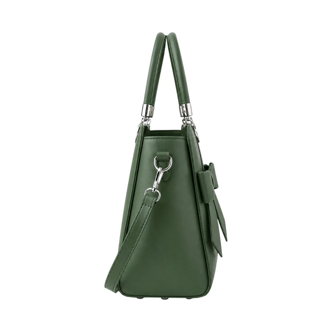 Creaciones de Lori Women's Green Leather Shoulder Bag with Elegant Bow Accent