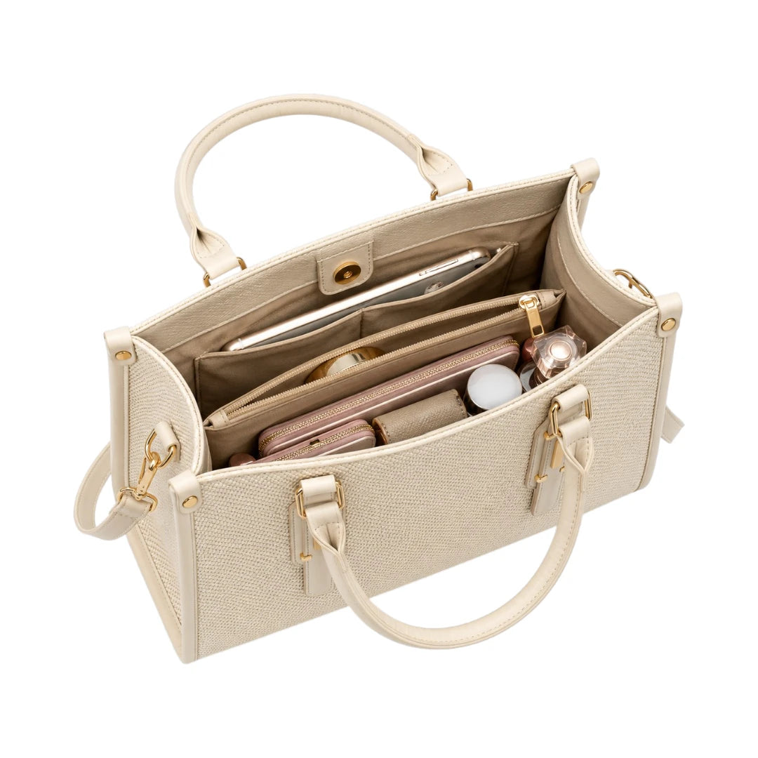 Creaciones de Lori Women's Ivory Leather Shoulder Bag with Elegant Textured Finish