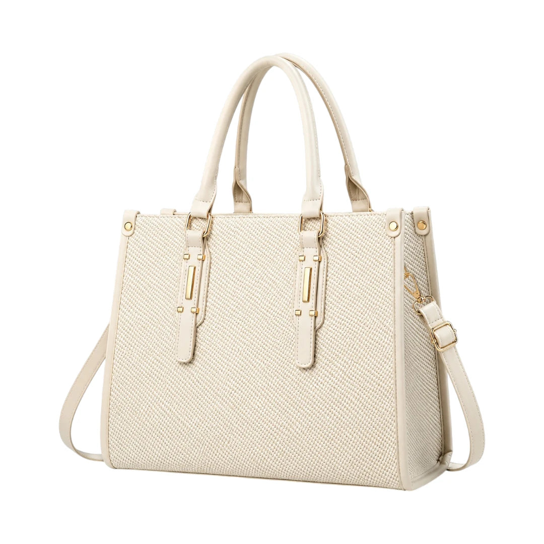 Creaciones de Lori Women's Ivory Leather Shoulder Bag with Elegant Textured Finish