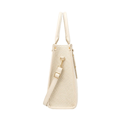Creaciones de Lori Women's Ivory Leather Shoulder Bag with Elegant Textured Finish